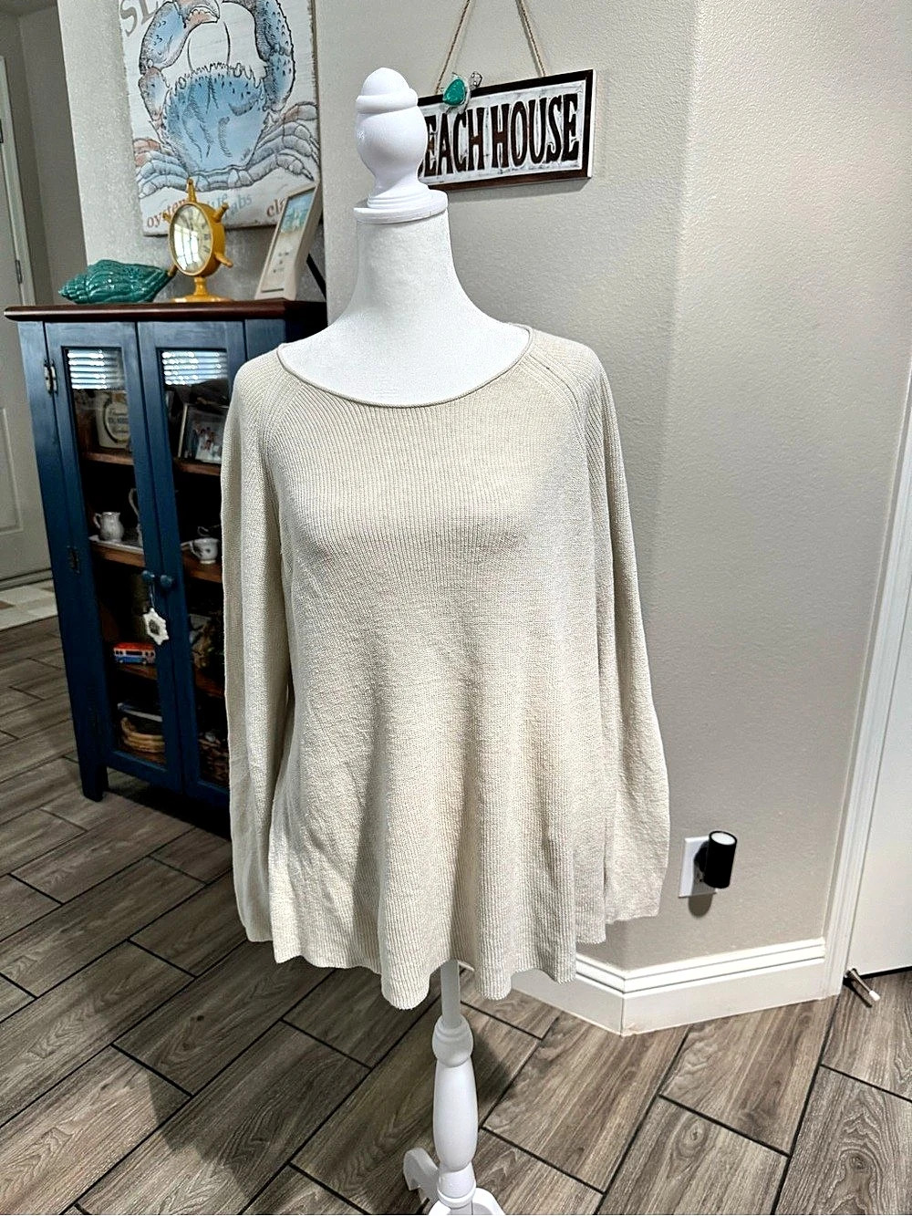 Eileen Fisher Crew Neck Knit Sweater Large Cream